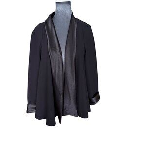 Black Satin-Trim Open Front Jacket By Another Thyme